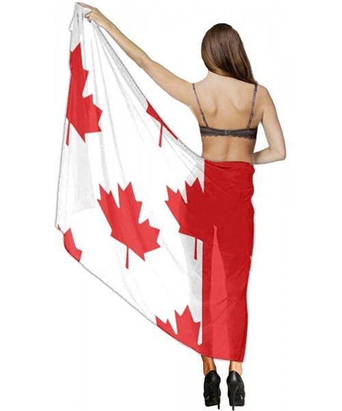 Cover-Ups Women Girls Fashion Chiffon Beach Bikini Cover Up Sunscreen Wrap Scarves - White and Red Canada Flag Maple - C1190H...