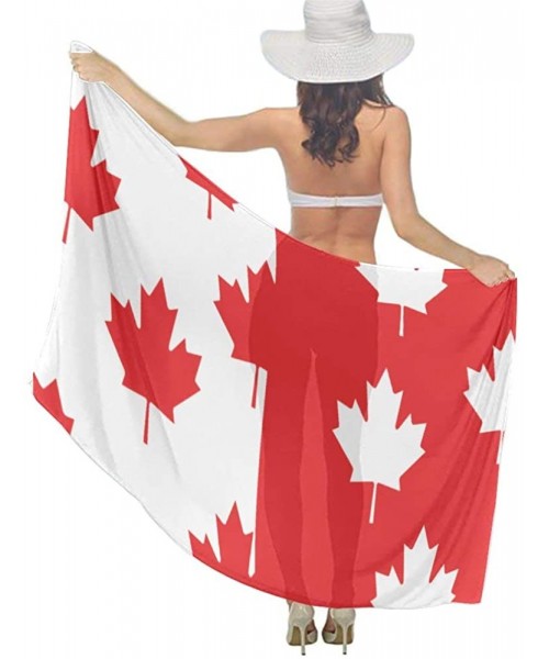 Cover-Ups Women Girls Fashion Chiffon Beach Bikini Cover Up Sunscreen Wrap Scarves - White and Red Canada Flag Maple - C1190H...