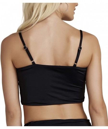 Tops Women's Flirty Lace Up Bandeau Swim Top - Black - CQ18T0HWTG6