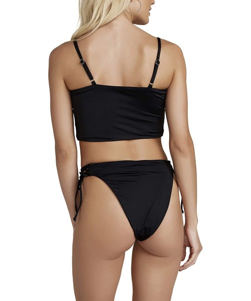 Tops Women's Flirty Lace Up Bandeau Swim Top - Black - CQ18T0HWTG6