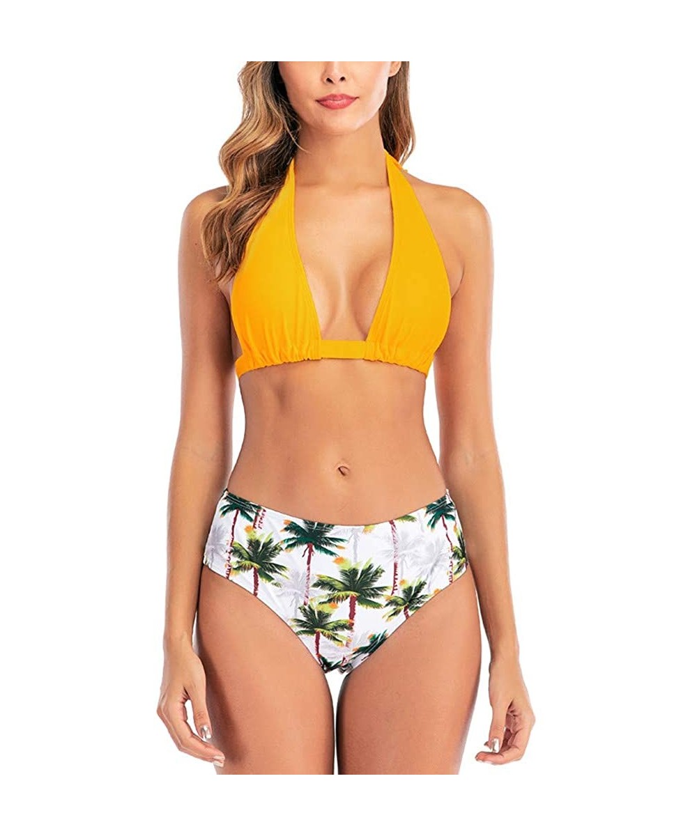 Sets Beach Print Two Piece Bathing Suit for Women Beachwear - Yellow - C71962D9XSC