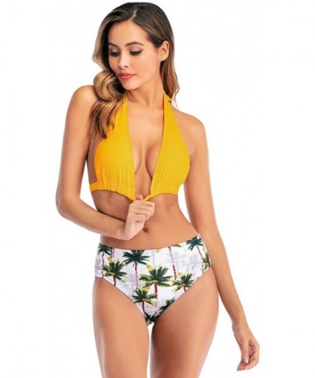 Sets Beach Print Two Piece Bathing Suit for Women Beachwear - Yellow - C71962D9XSC