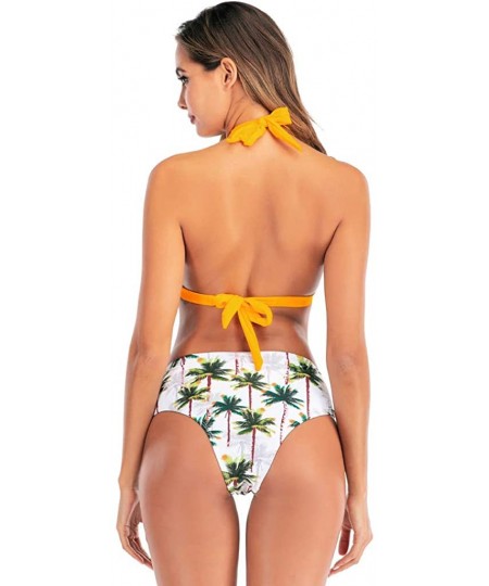 Sets Beach Print Two Piece Bathing Suit for Women Beachwear - Yellow - C71962D9XSC