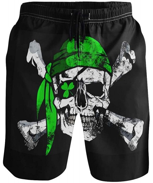 Board Shorts Mens Surfing Shorts Gun American Flag Swim Trunks Shorts - Irish Pirate Skull - CP18U5LX3Q5