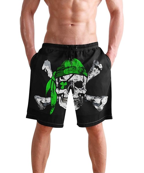 Board Shorts Mens Surfing Shorts Gun American Flag Swim Trunks Shorts - Irish Pirate Skull - CP18U5LX3Q5