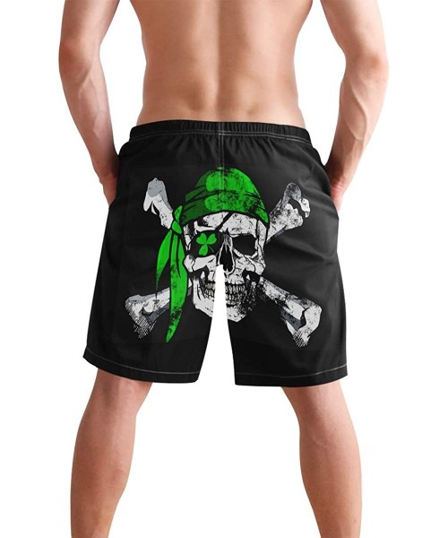 Board Shorts Mens Surfing Shorts Gun American Flag Swim Trunks Shorts - Irish Pirate Skull - CP18U5LX3Q5