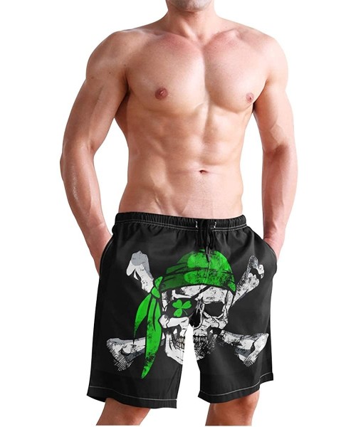 Board Shorts Mens Surfing Shorts Gun American Flag Swim Trunks Shorts - Irish Pirate Skull - CP18U5LX3Q5