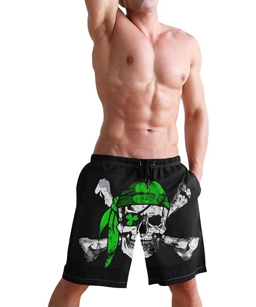 Board Shorts Mens Surfing Shorts Gun American Flag Swim Trunks Shorts - Irish Pirate Skull - CP18U5LX3Q5