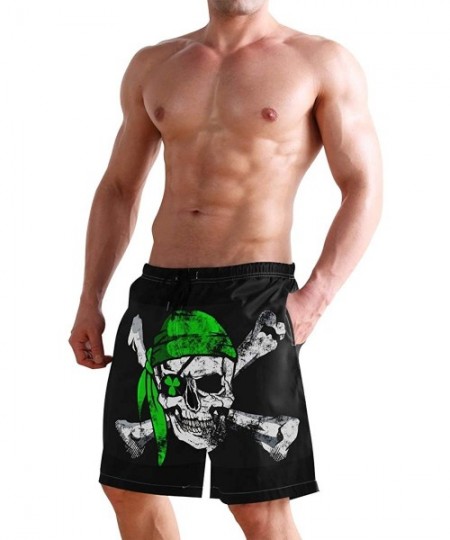 Board Shorts Mens Surfing Shorts Gun American Flag Swim Trunks Shorts - Irish Pirate Skull - CP18U5LX3Q5