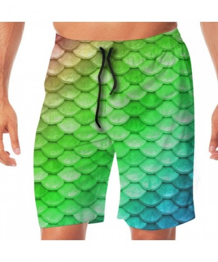 Board Shorts Mens Casual Beach Shorts Swim Trunks Quick Dry Half Pants - Colorful Rainbow Mermaid Scales Green - C919CDRI540