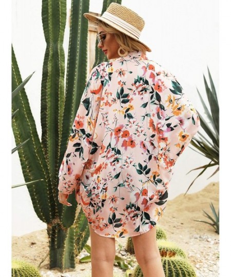 Cover-Ups Women's Fashion Floral Print Kimono Cardigan Open Front Long Tops Loose Cover Ups - S88 - C7196D9O3IG