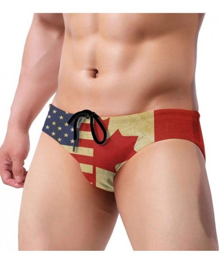 Briefs American and Canadian Flags Men's Drawstring Sport Swimsuit Sexy Swim Briefs Bikini Swimwear Board Shorts - Black - CF...