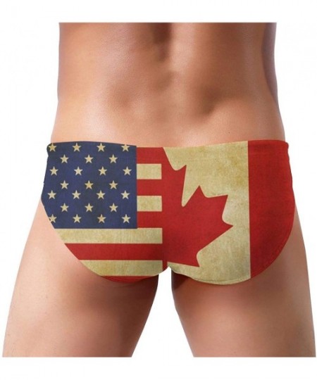 Briefs American and Canadian Flags Men's Drawstring Sport Swimsuit Sexy Swim Briefs Bikini Swimwear Board Shorts - Black - CF...