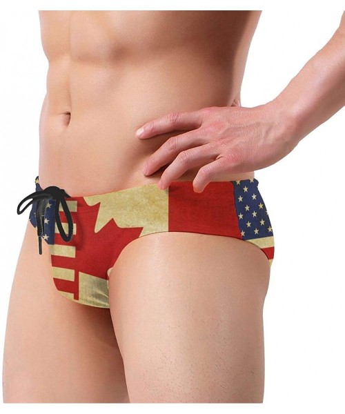 Briefs American and Canadian Flags Men's Drawstring Sport Swimsuit Sexy Swim Briefs Bikini Swimwear Board Shorts - Black - CF...