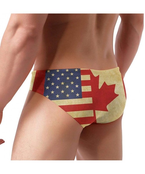 Briefs American and Canadian Flags Men's Drawstring Sport Swimsuit Sexy Swim Briefs Bikini Swimwear Board Shorts - Black - CF...