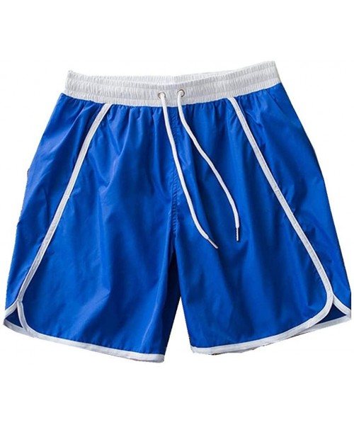 Racing Men's Swim Drawstring Trunks Quick Dry Beach Surfing Running Swimming Shorts - Blue - CA18SHZYXSO