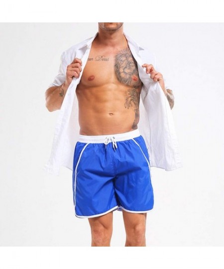 Racing Men's Swim Drawstring Trunks Quick Dry Beach Surfing Running Swimming Shorts - Blue - CA18SHZYXSO