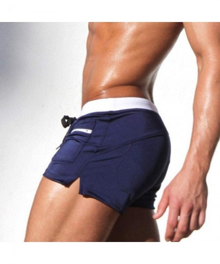 Briefs 2 PCS Men's Solid Color Swim Trunks Drawstring Pockets Slim Beach Shorts Swimwear Men's Swimwear Breathable Swimming S...