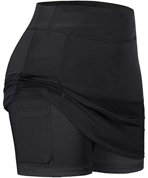 Board Shorts Women's Tennis Skirts Run Yoga Inner Shorts Elastic Sports Golf Pockets Skorts - Black - CU19CMNIG05