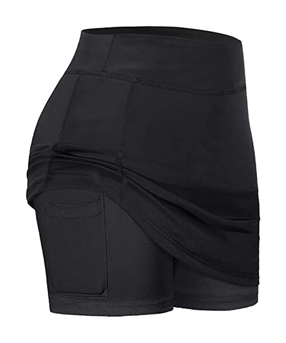 Board Shorts Women's Tennis Skirts Run Yoga Inner Shorts Elastic Sports Golf Pockets Skorts - Black - CU19CMNIG05