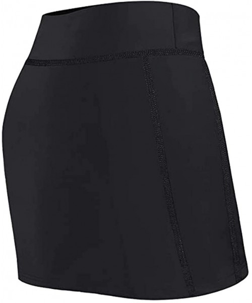 Board Shorts Women's Tennis Skirts Run Yoga Inner Shorts Elastic Sports Golf Pockets Skorts - Black - CU19CMNIG05