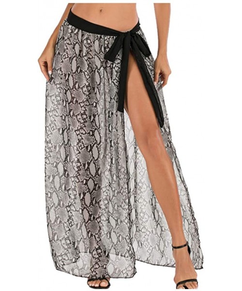 Cover-Ups Women's Leopard Print High Waist Side Split Skirt Summer Bohemian Sexy Beach Cover Up Long Wrap Skirts with Belt Gr...