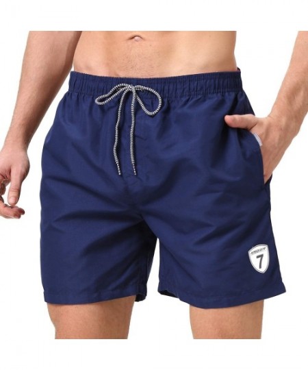 Board Shorts Men's Swim Trunks Quick Dry Beach Swim Shorts with Mesh Liner Bathing Suits - Navy Blue1 - CW194OWU3A5