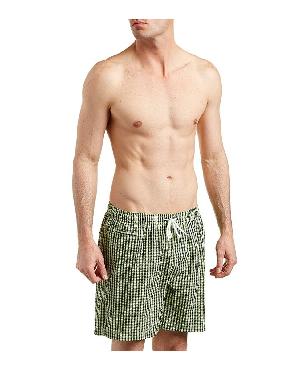 Trunks Men's San O 6.5 Inch Gingham Swim Trunk - Marine/Mint - CY12MZO9YET