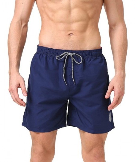 Board Shorts Men's Swim Trunks Quick Dry Beach Swim Shorts with Mesh Liner Bathing Suits - Navy Blue1 - CW194OWU3A5