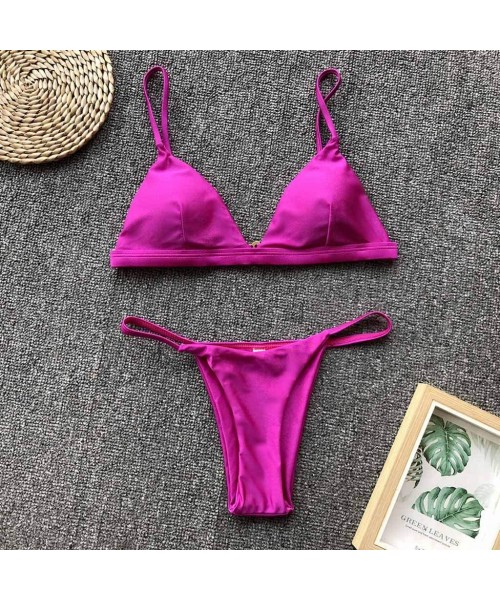 Sets 2020 Sale Womens Bikini Sets- Low Waist Brazilian Two Piece Swimwear Halter Swimsuit Solid Beach Bathing Suits - CN19685...