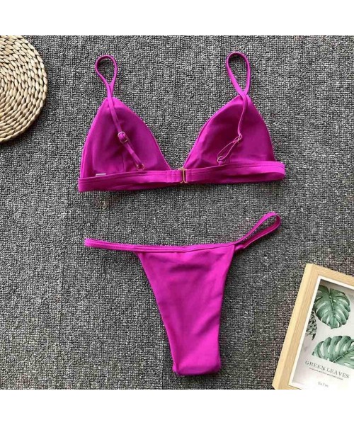 Sets 2020 Sale Womens Bikini Sets- Low Waist Brazilian Two Piece Swimwear Halter Swimsuit Solid Beach Bathing Suits - CN19685...