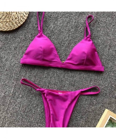 Sets 2020 Sale Womens Bikini Sets- Low Waist Brazilian Two Piece Swimwear Halter Swimsuit Solid Beach Bathing Suits - CN19685...