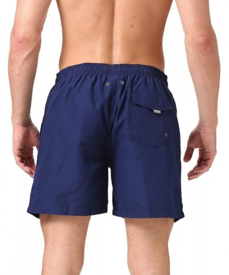 Board Shorts Men's Swim Trunks Quick Dry Beach Swim Shorts with Mesh Liner Bathing Suits - Navy Blue1 - CW194OWU3A5