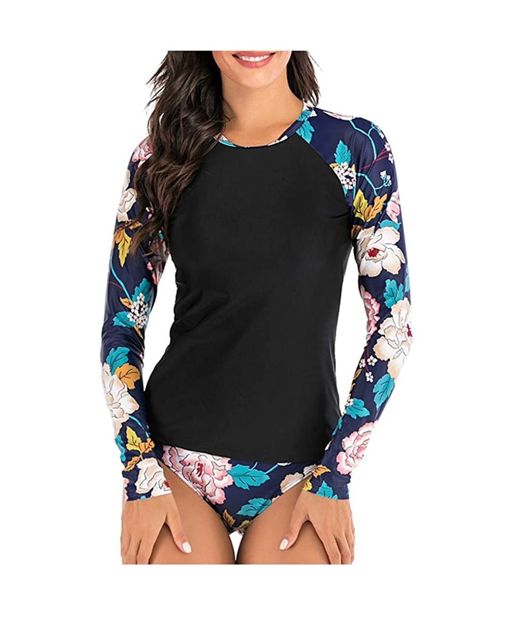 One-Pieces Women Rash Guard Long Sleeve Swimsuit Two Piece with Boyshort Zipper UPF 50 Zipper Surfing One Piece Swimsuit Blac...