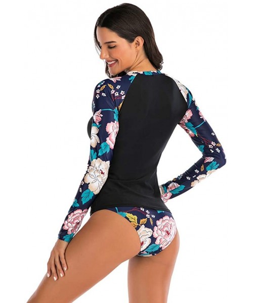 One-Pieces Women Rash Guard Long Sleeve Swimsuit Two Piece with Boyshort Zipper UPF 50 Zipper Surfing One Piece Swimsuit Blac...