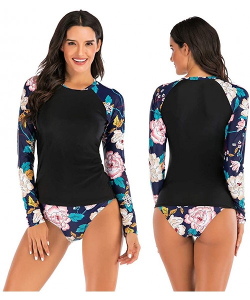 One-Pieces Women Rash Guard Long Sleeve Swimsuit Two Piece with Boyshort Zipper UPF 50 Zipper Surfing One Piece Swimsuit Blac...