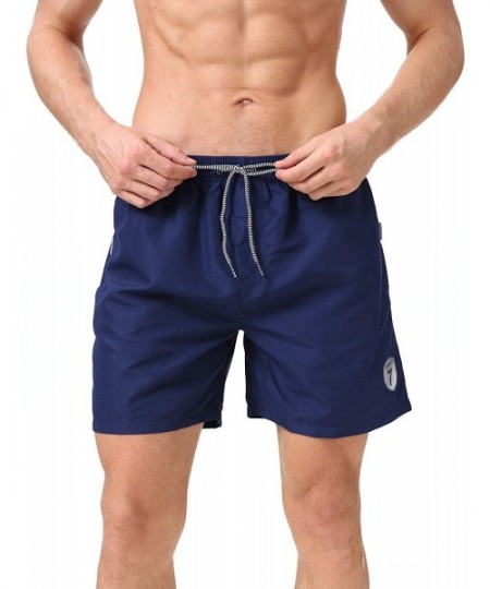 Board Shorts Men's Swim Trunks Quick Dry Beach Swim Shorts with Mesh Liner Bathing Suits - Navy Blue1 - CW194OWU3A5