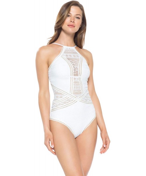 One-Pieces Women's Rickrack High Neck One Piece Swimsuit White XL - CN18IKDII5H