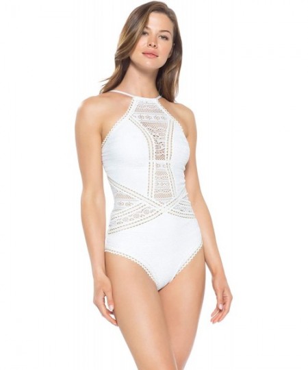 One-Pieces Women's Rickrack High Neck One Piece Swimsuit White XL - CN18IKDII5H