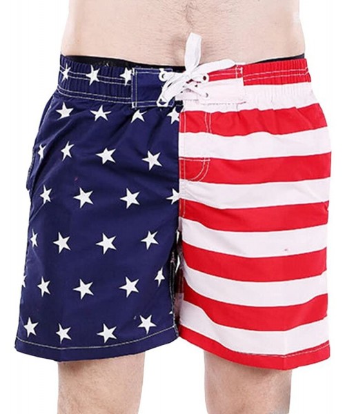 Trunks Men's US Flag Drawstring Beach Shorts Swim Trunks Short Style - Red & White - C412HZIJ52P