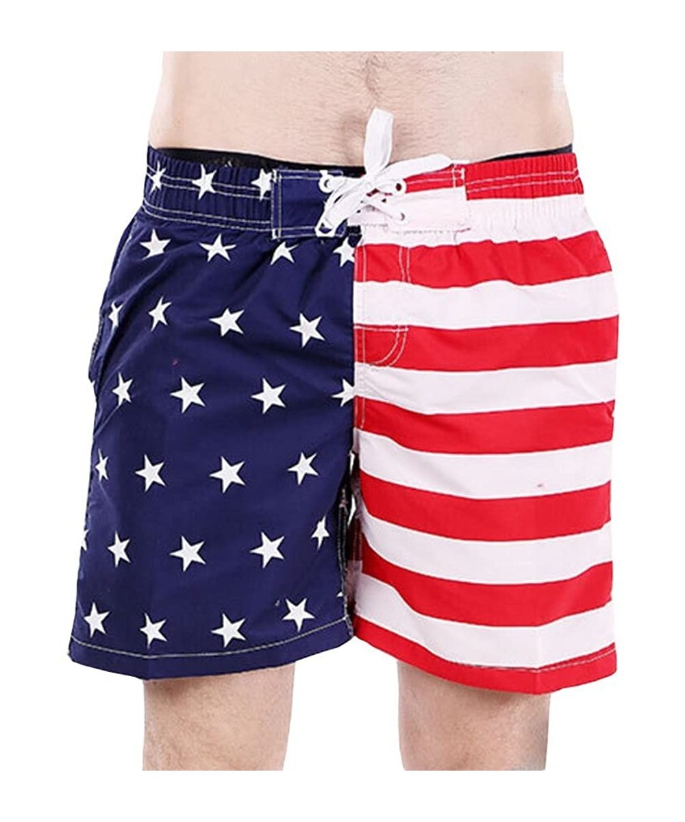 Trunks Men's US Flag Drawstring Beach Shorts Swim Trunks Short Style - Red & White - C412HZIJ52P