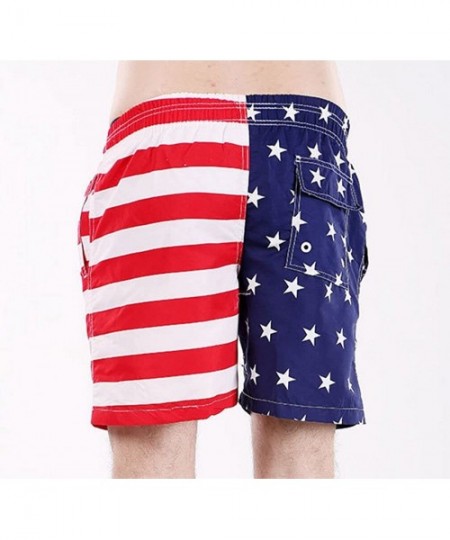 Trunks Men's US Flag Drawstring Beach Shorts Swim Trunks Short Style - Red & White - C412HZIJ52P