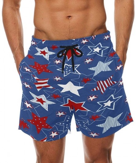 Board Shorts Mens Casual Shorts 4th of July Stars and Stripes Elastic Waist Men Shorts for Beach with Mesh Lining/Side Pocket...