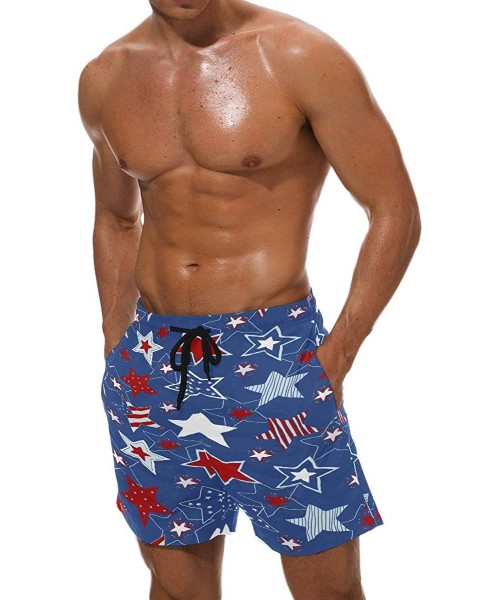 Board Shorts Mens Casual Shorts 4th of July Stars and Stripes Elastic Waist Men Shorts for Beach with Mesh Lining/Side Pocket...