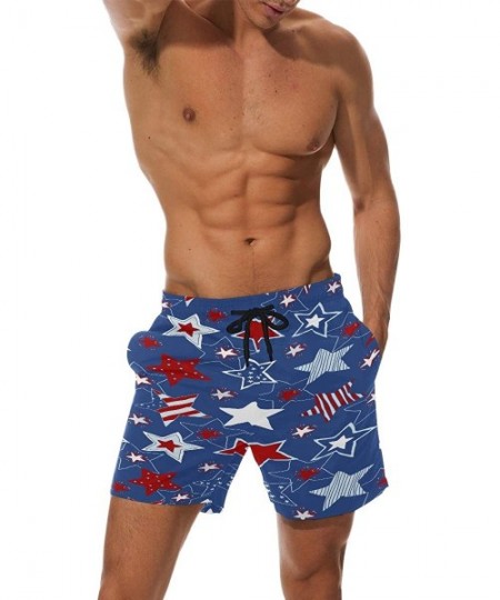 Board Shorts Mens Casual Shorts 4th of July Stars and Stripes Elastic Waist Men Shorts for Beach with Mesh Lining/Side Pocket...