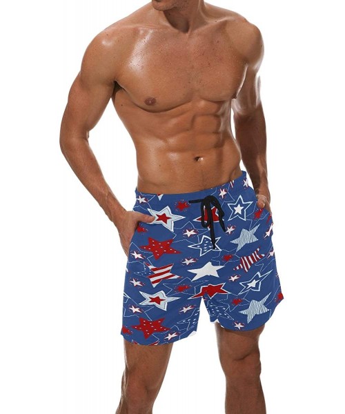 Board Shorts Mens Casual Shorts 4th of July Stars and Stripes Elastic Waist Men Shorts for Beach with Mesh Lining/Side Pocket...